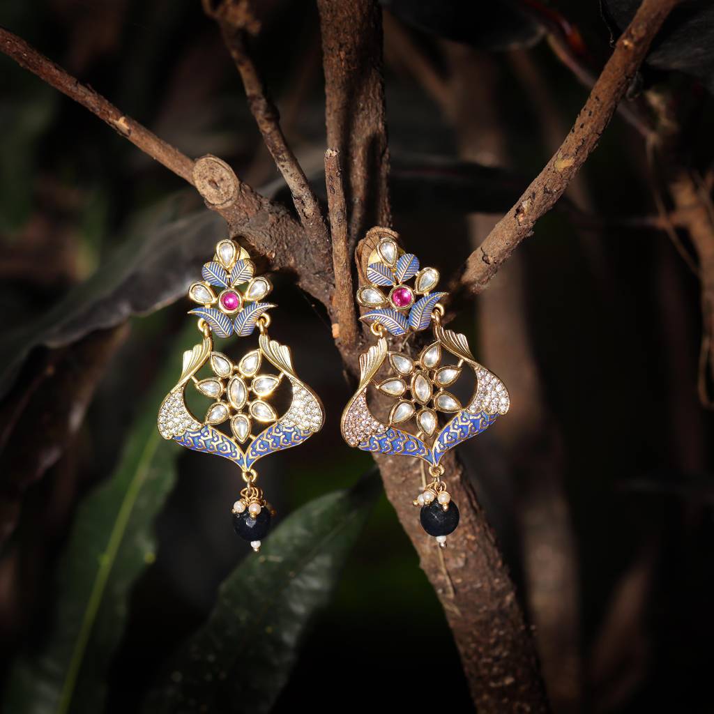 Meenakari Kundan Danglers-Km-Er-03-Blue : KM-ER-03-BLUE