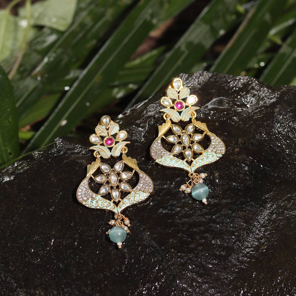 Phirozi Meenakari Kundan Danglers-Km-Er-03-Phirozi : KM-ER-03-PHIROZI