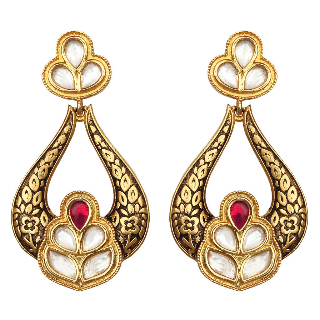 Black & Gold  Meenakari Kundan Danglers : KM-ER-05-BLACK