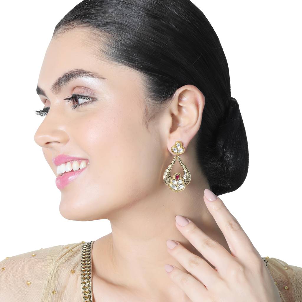 Black & Gold  Meenakari Kundan Danglers : KM-ER-05-BLACK