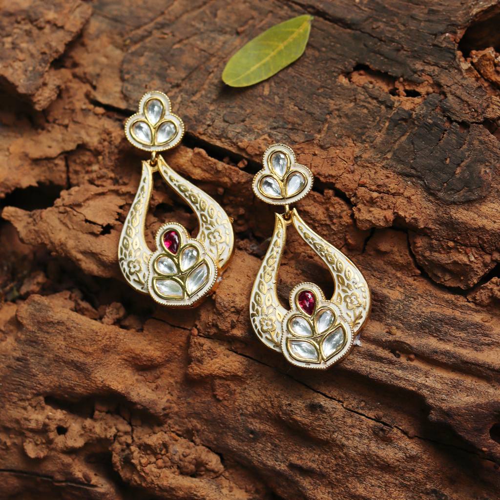 Ivory Meenakari Kundan Danglers : KM-ER-05-IVORY