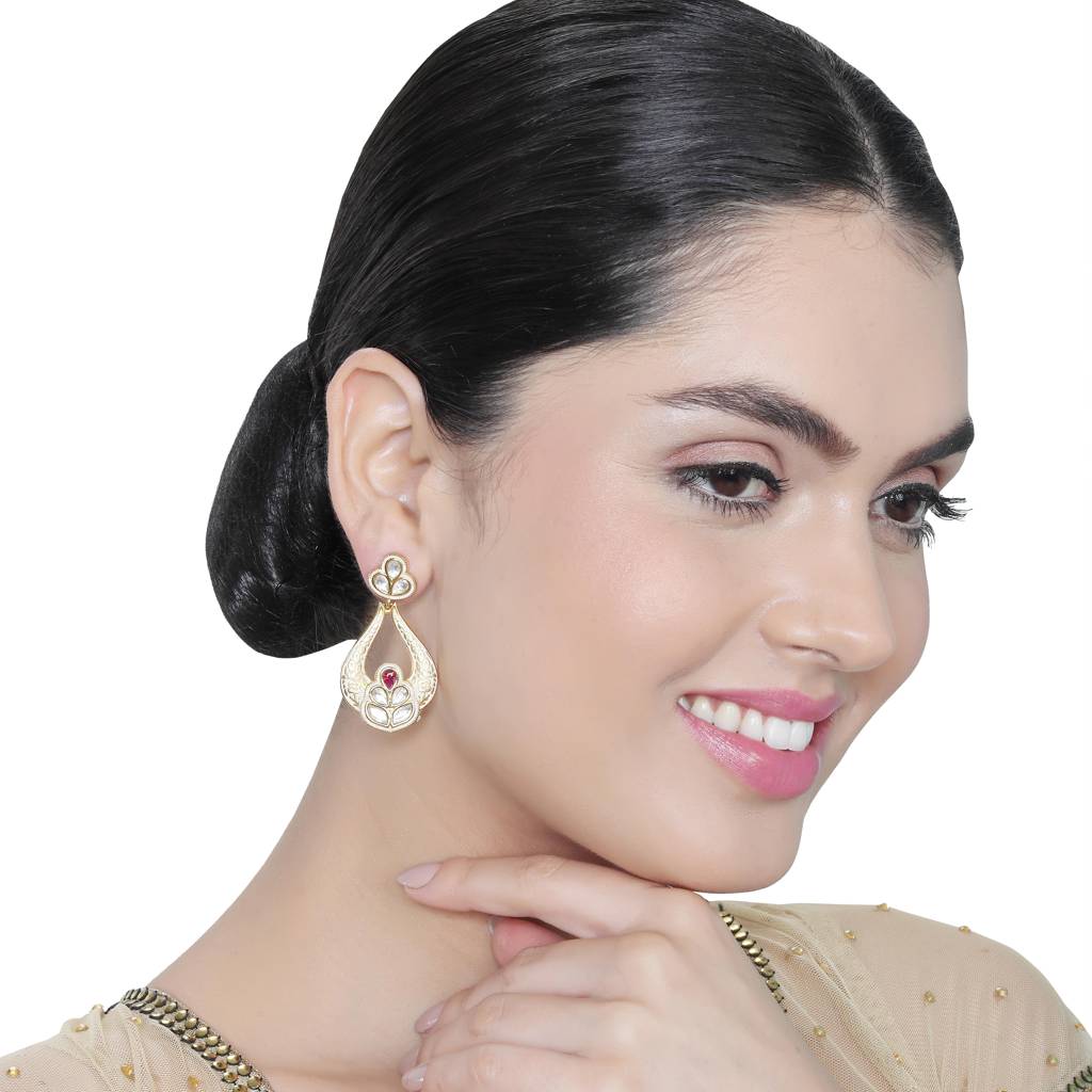 Ivory Meenakari Kundan Danglers : KM-ER-05-IVORY