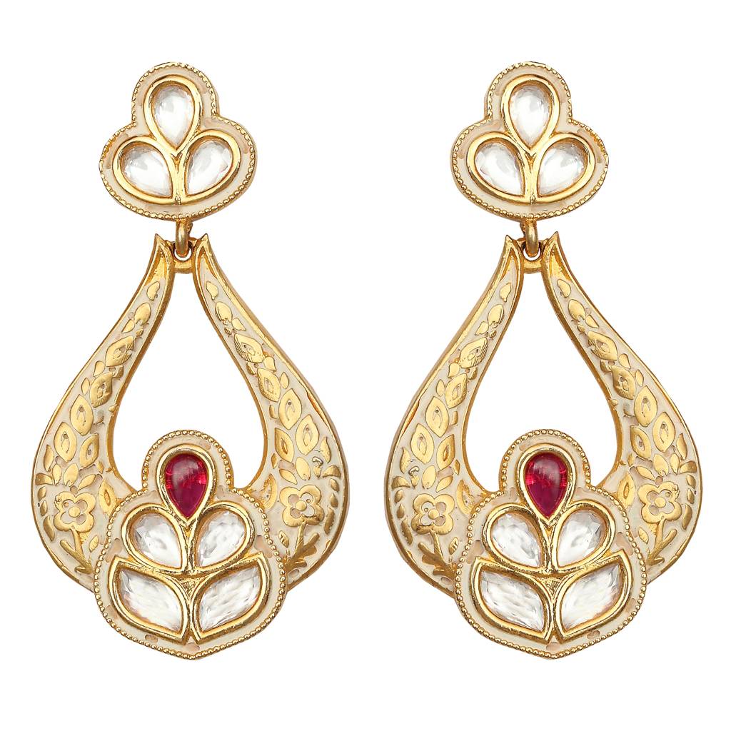 Ivory Meenakari Kundan Danglers : KM-ER-05-IVORY