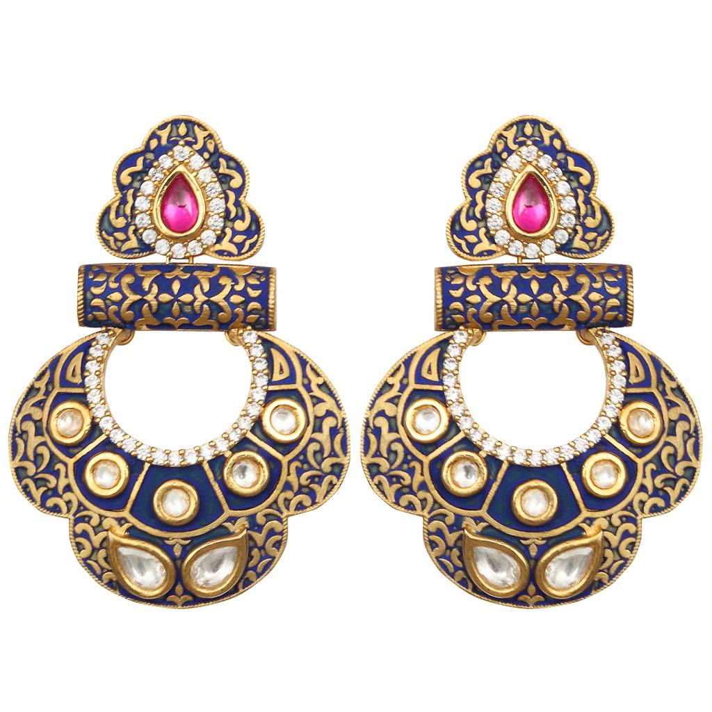 Royal Blue Meenakari Kundan Danglers-Km-Er-12-Blue : KM-ER-12-BLUE