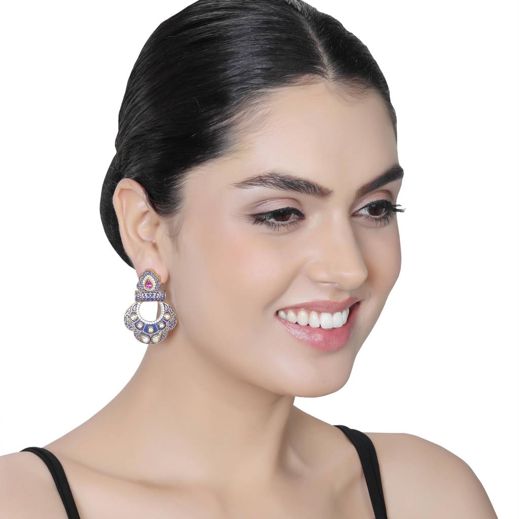Royal Blue Meenakari Kundan Danglers-Km-Er-12-Blue : KM-ER-12-BLUE