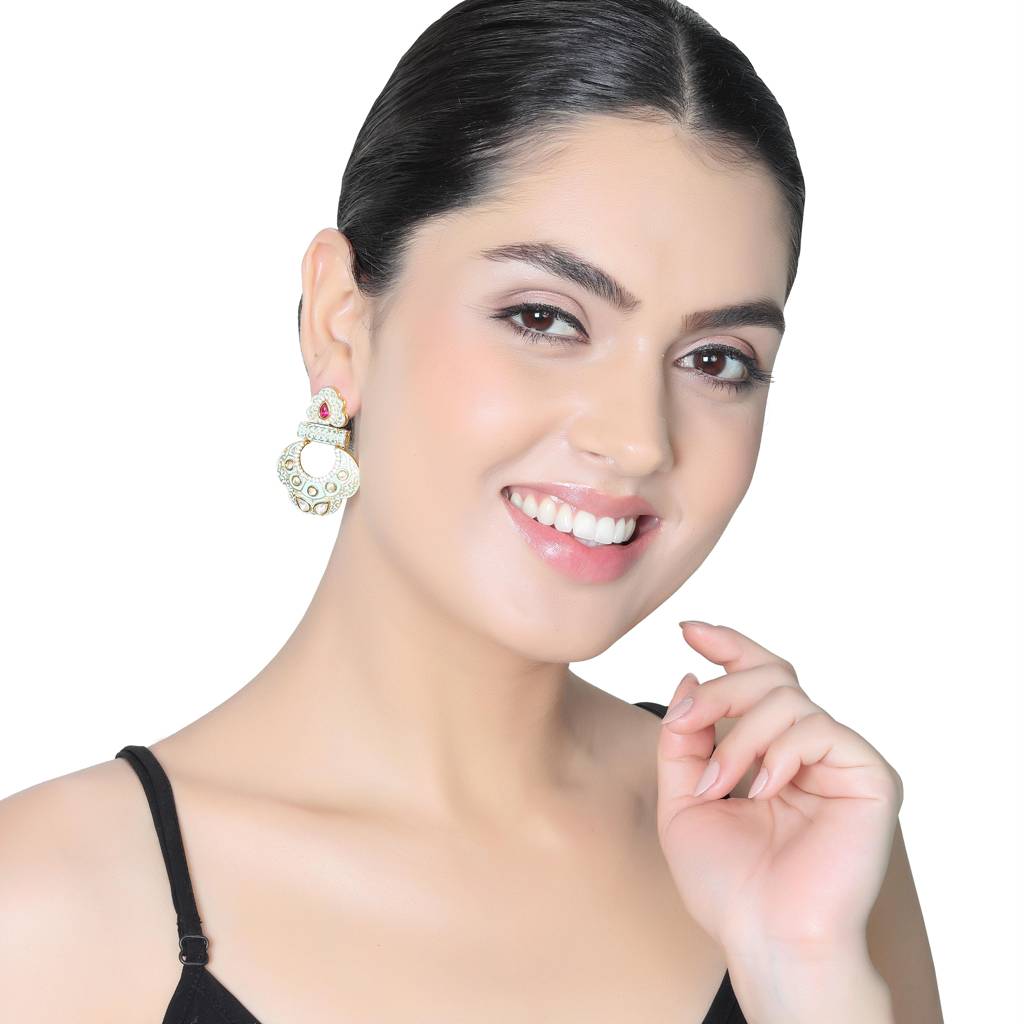Mint Coloured Meenakari Kundan Danglers : KM-ER-12-MINT