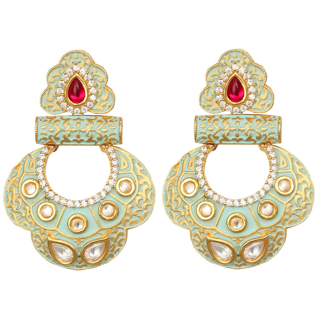 Mint Coloured Meenakari Kundan Danglers : KM-ER-12-MINT