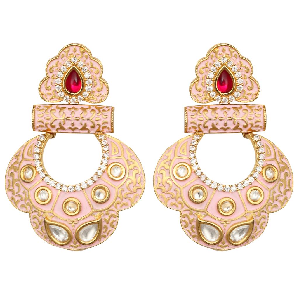 Pink Meenakari Kundan Danglers : KM-ER-12-PINK