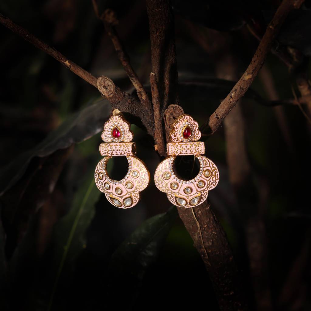 Pink Meenakari Kundan Danglers : KM-ER-12-PINK
