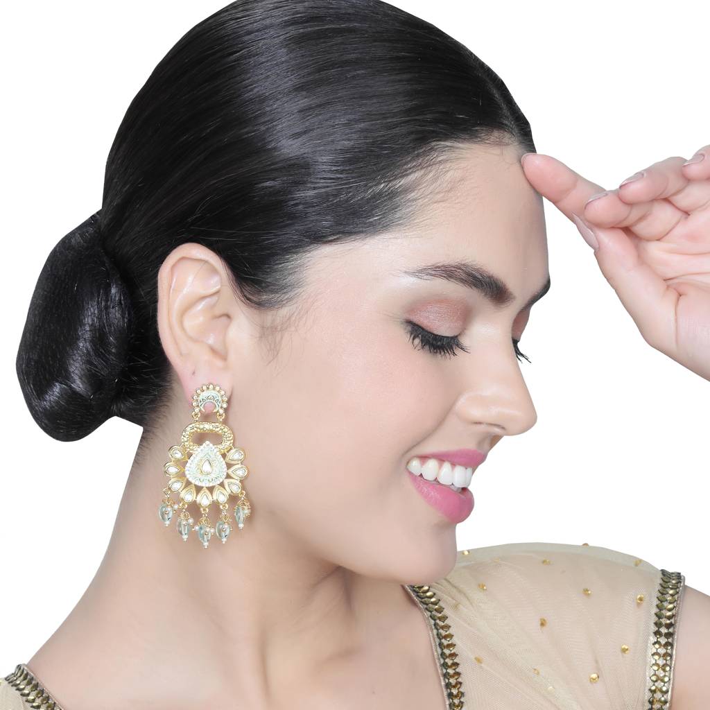 Gold Finished Phirozi Meenakari And Kundan Danglers : KM-ER-13-AQUA