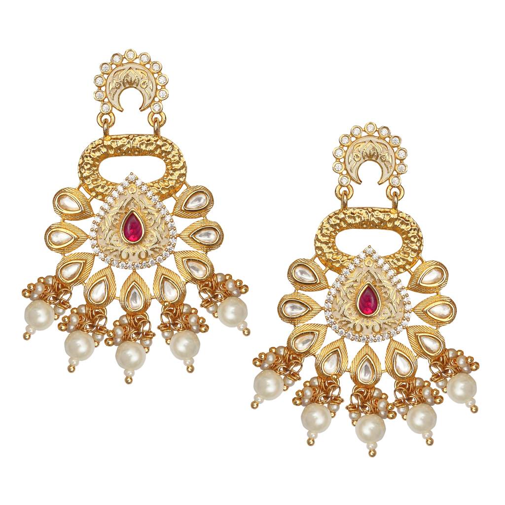 Gold Finished Ivory Meenakari And Kundan Danglers : KM-ER-13-WHITE
