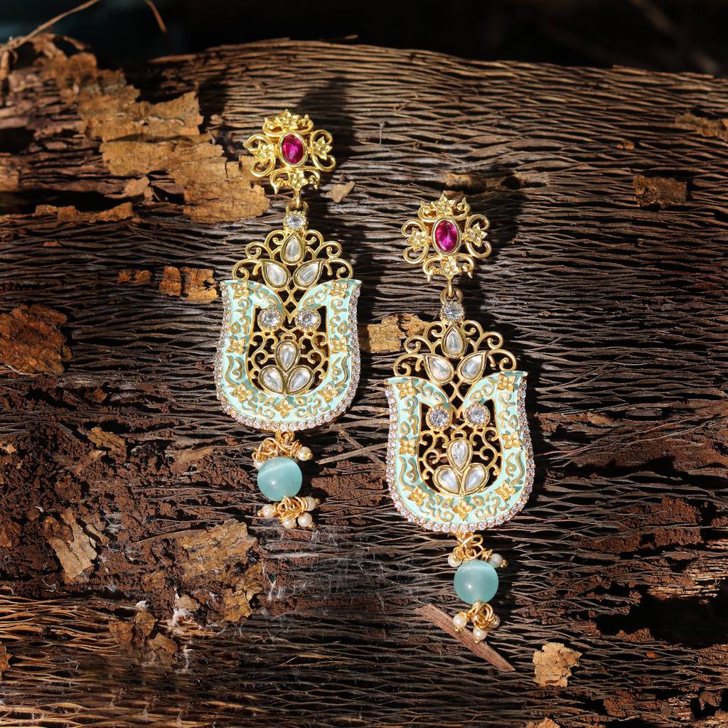 Phirozi Meenakari Kundan Danglers-Km-Er-14-Aqua : KM-ER-14-AQUA