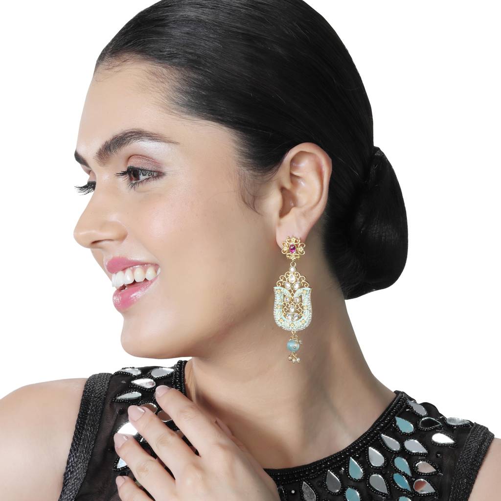 Phirozi Meenakari Kundan Danglers-Km-Er-14-Aqua : KM-ER-14-AQUA
