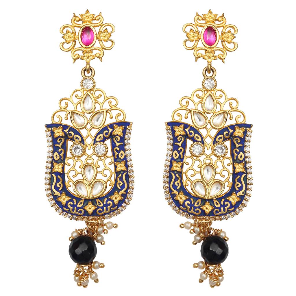 Royal Blue Meenakari Kundan Danglers-Km-Er-14-Blue : KM-ER-14-BLUE
