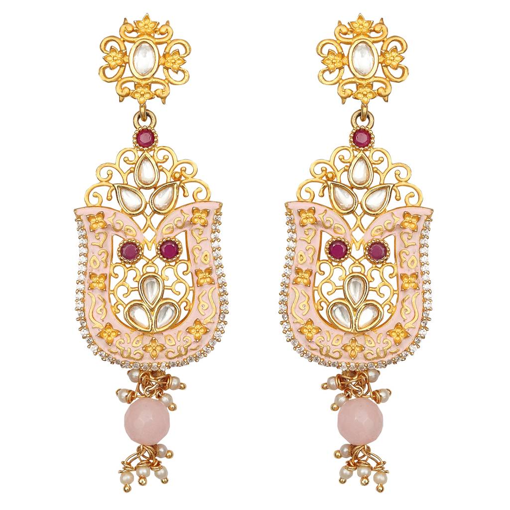 Light Pink Meenakari Kundan Danglers : KM-ER-14-PINK