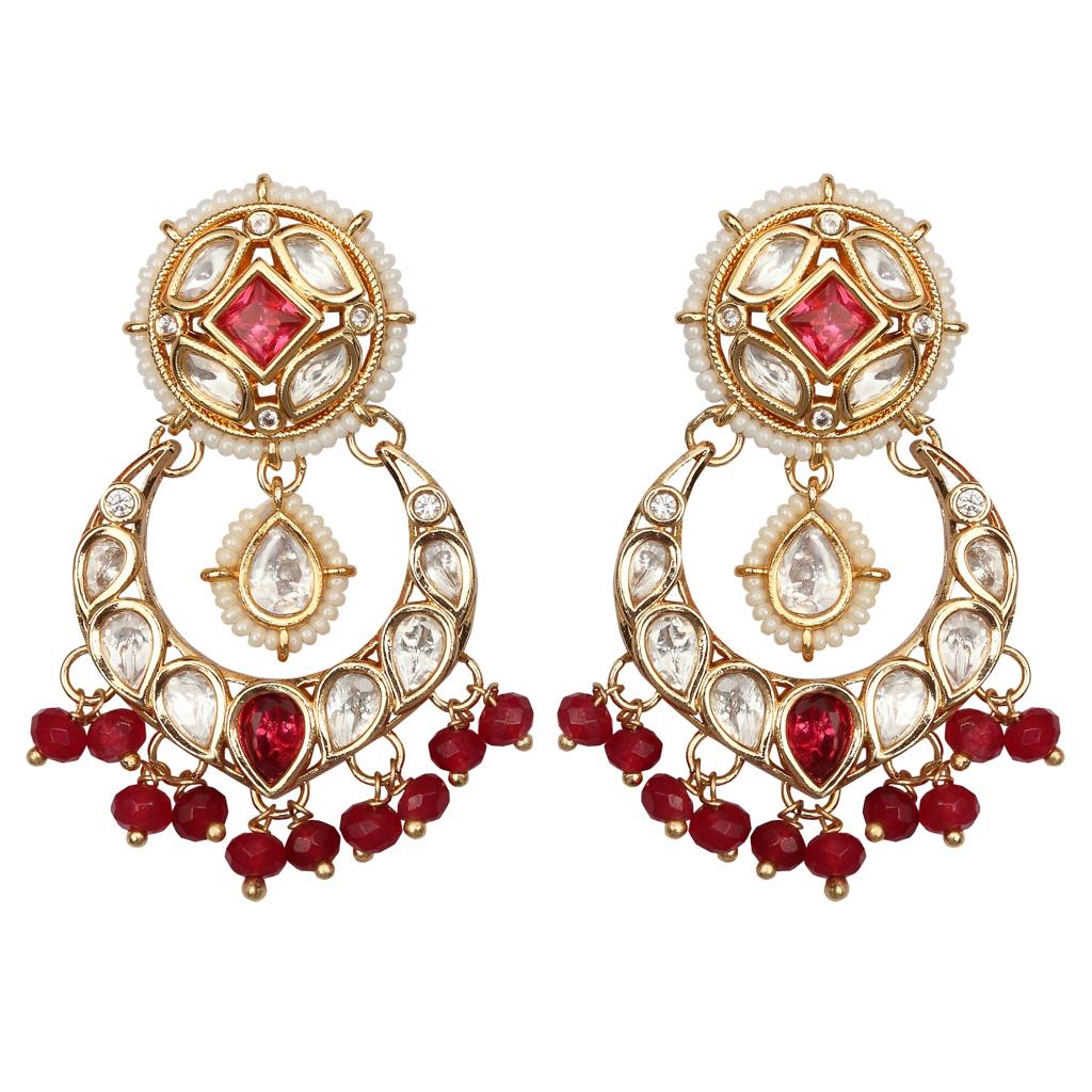 Gold Finished Kundan Polki Danglers With Mint Beads : KM-ER-AJK-37-MINT
