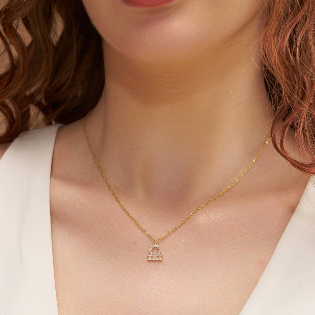 18K Gold Vermeil Diamond Libra Zodiac Necklace