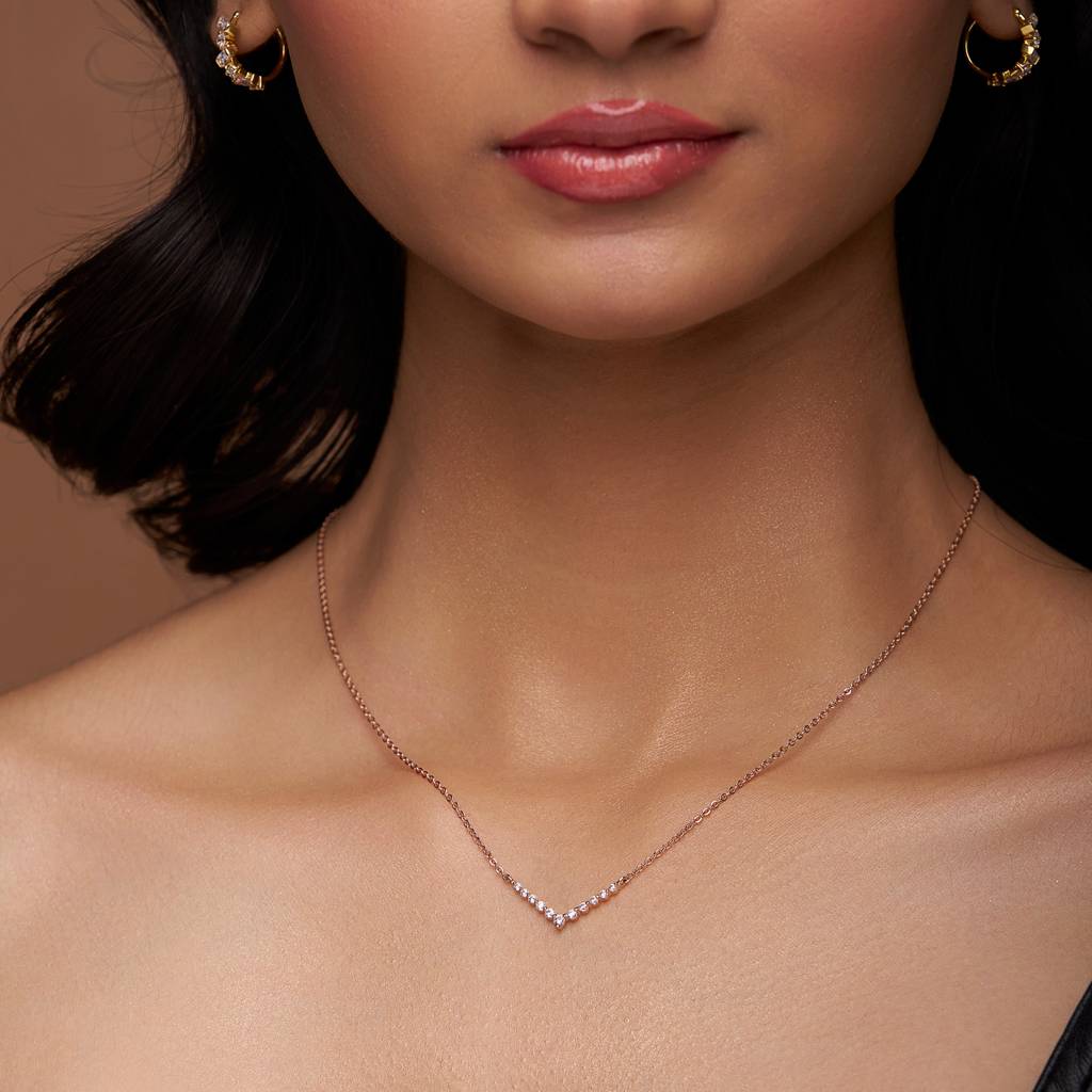 Sophisticated V-Shaped Diamond Necklace : KNC0047