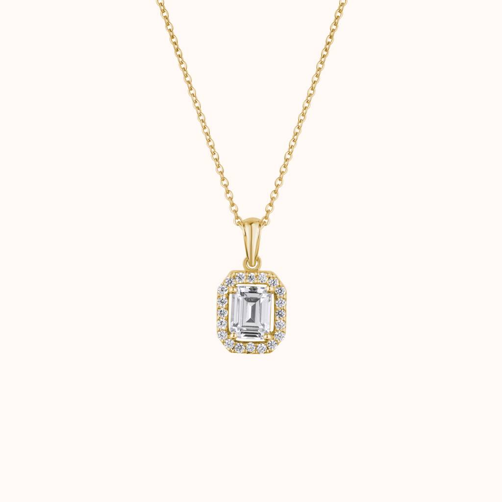Emerald Cut Diamond Halo Pendant : KNP0049