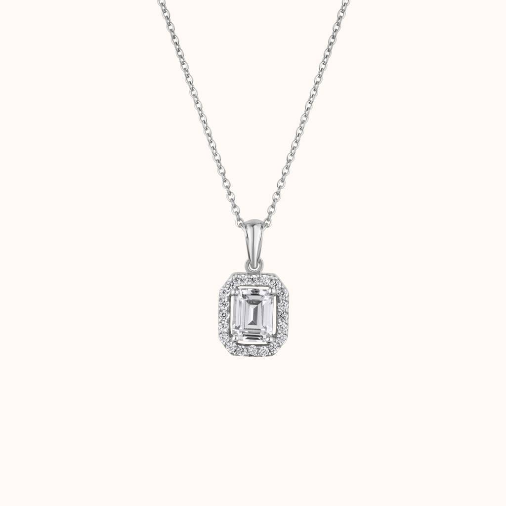 Emerald Cut Diamond Halo Pendant : KNP0049