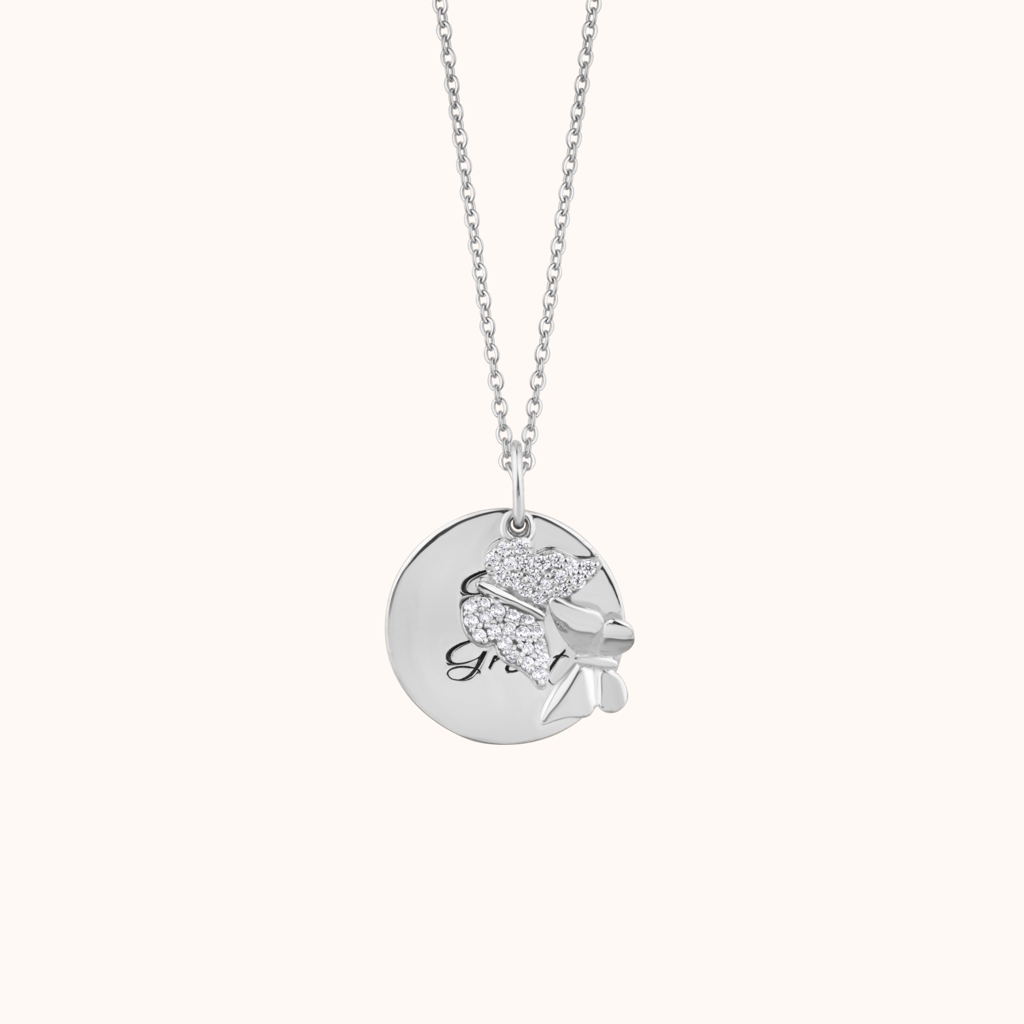 Engraved Circle Plate Butterfly Necklace : KNPR0007-RG
