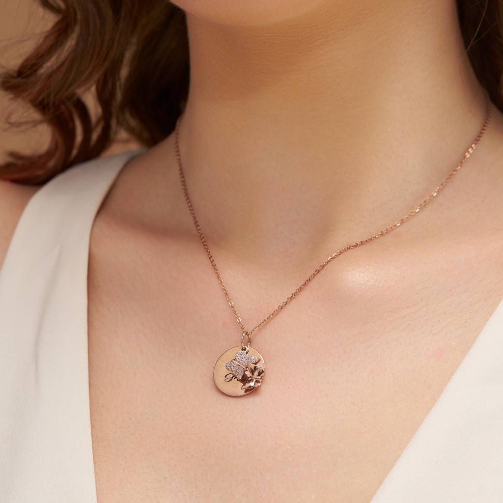 Engraved Circle Plate Butterfly Necklace : KNPR0007