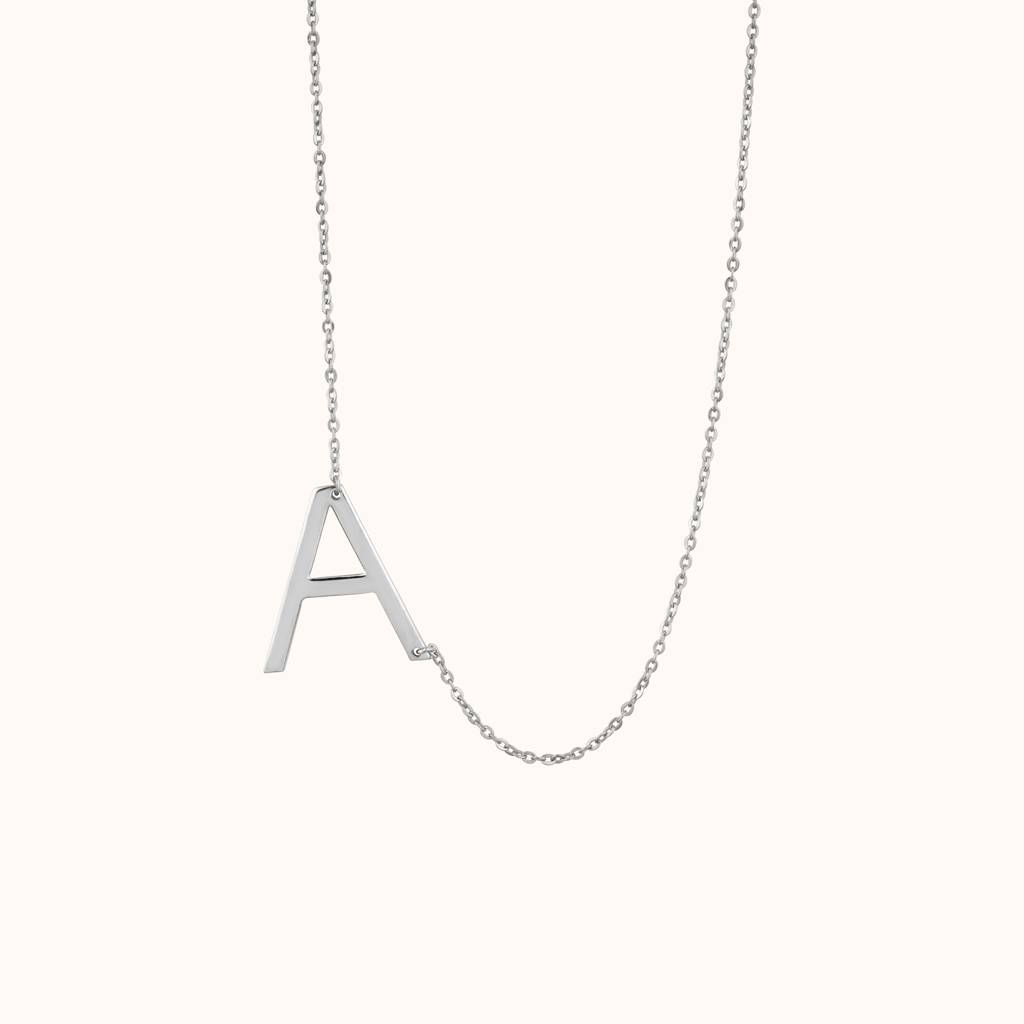 Silver A Letter Necklace : KNPR0048-RG