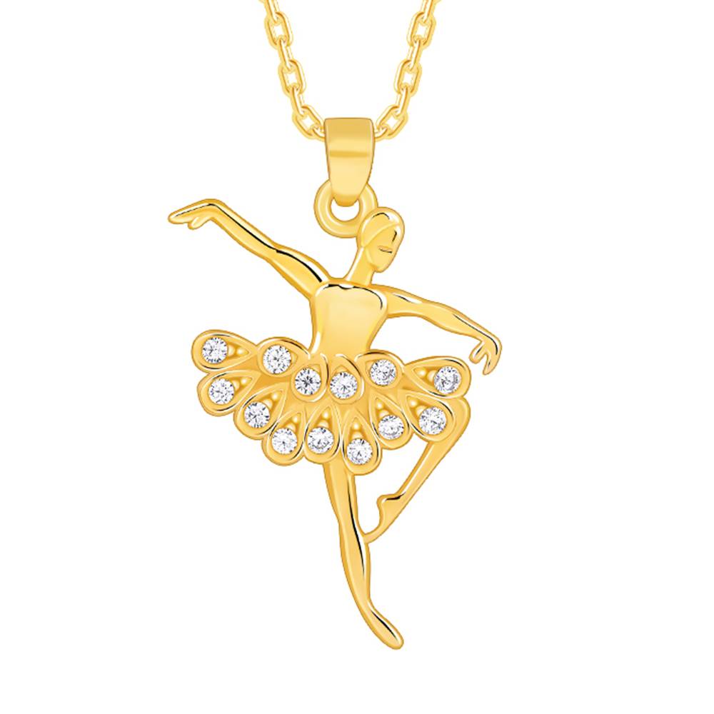 925 Silver Golden Ballerina Kids Pendant With Link Chain| Necklace To Gift Kids : KPD010