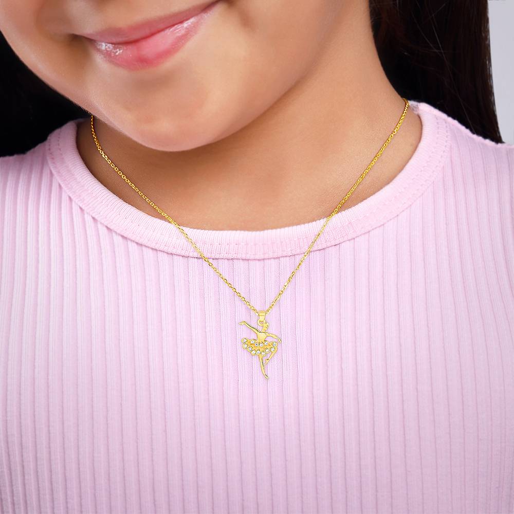 925 Silver Golden Ballerina Kids Pendant With Link Chain| Necklace To Gift Kids : KPD010