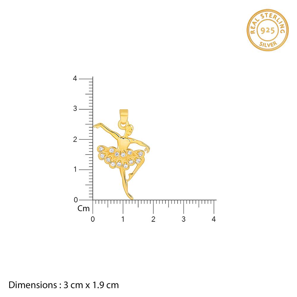 925 Silver Golden Ballerina Kids Pendant With Link Chain| Necklace To Gift Kids : KPD010