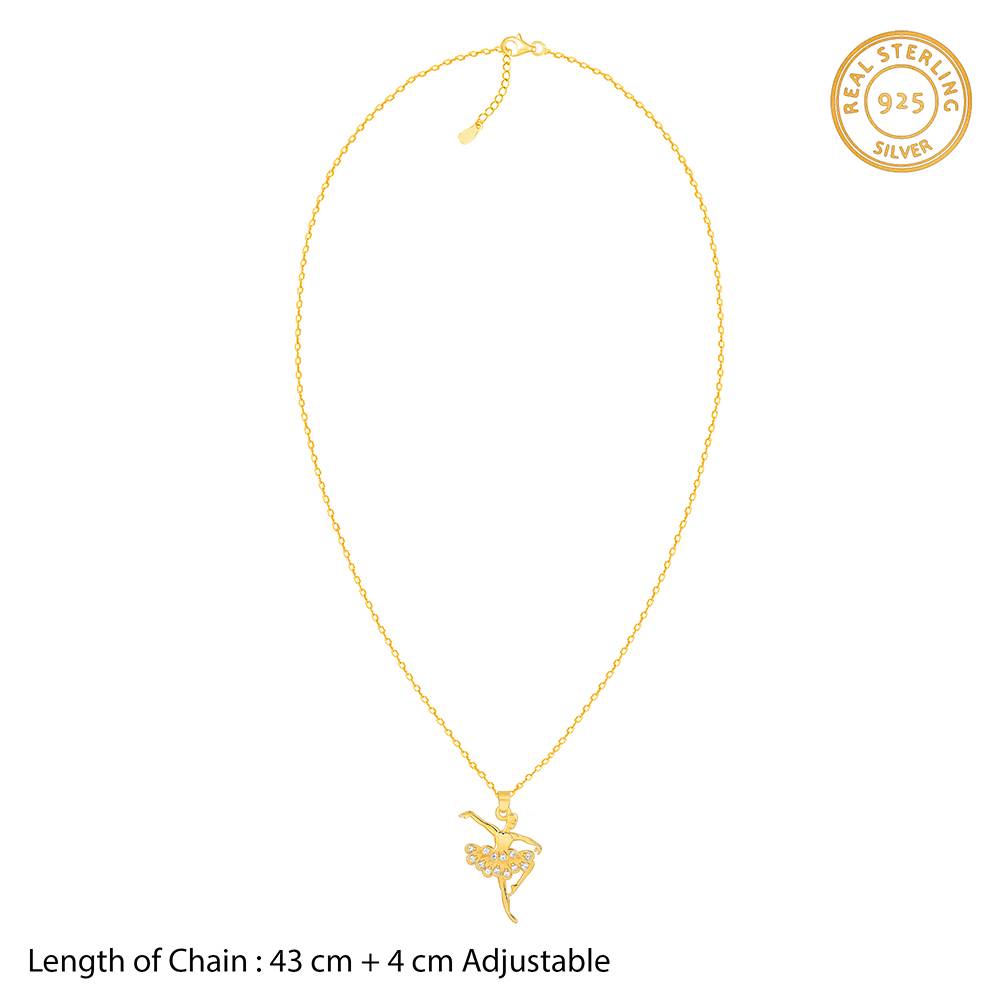 925 Silver Golden Ballerina Kids Pendant With Link Chain| Necklace To Gift Kids : KPD010