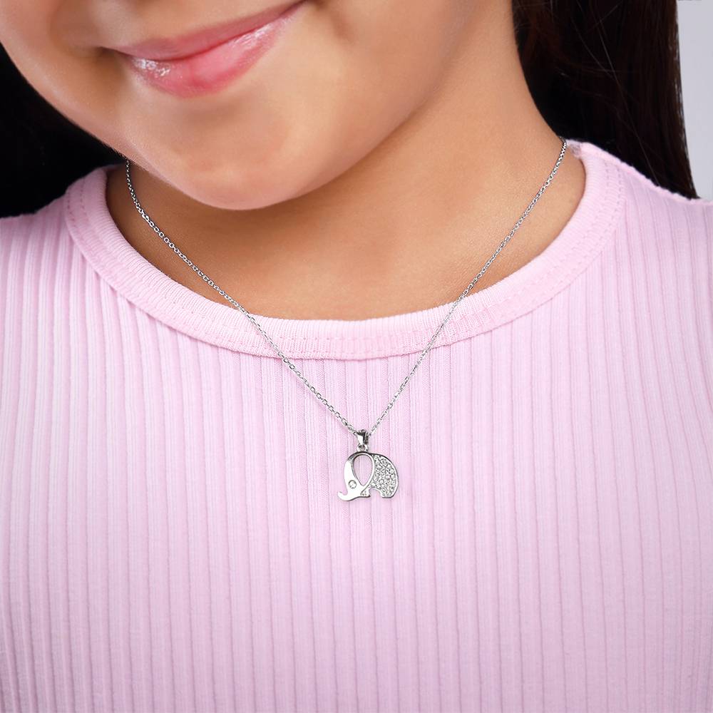 925 Silver Sparkling Elephant Kids Pendant With Link Chain : KPD019