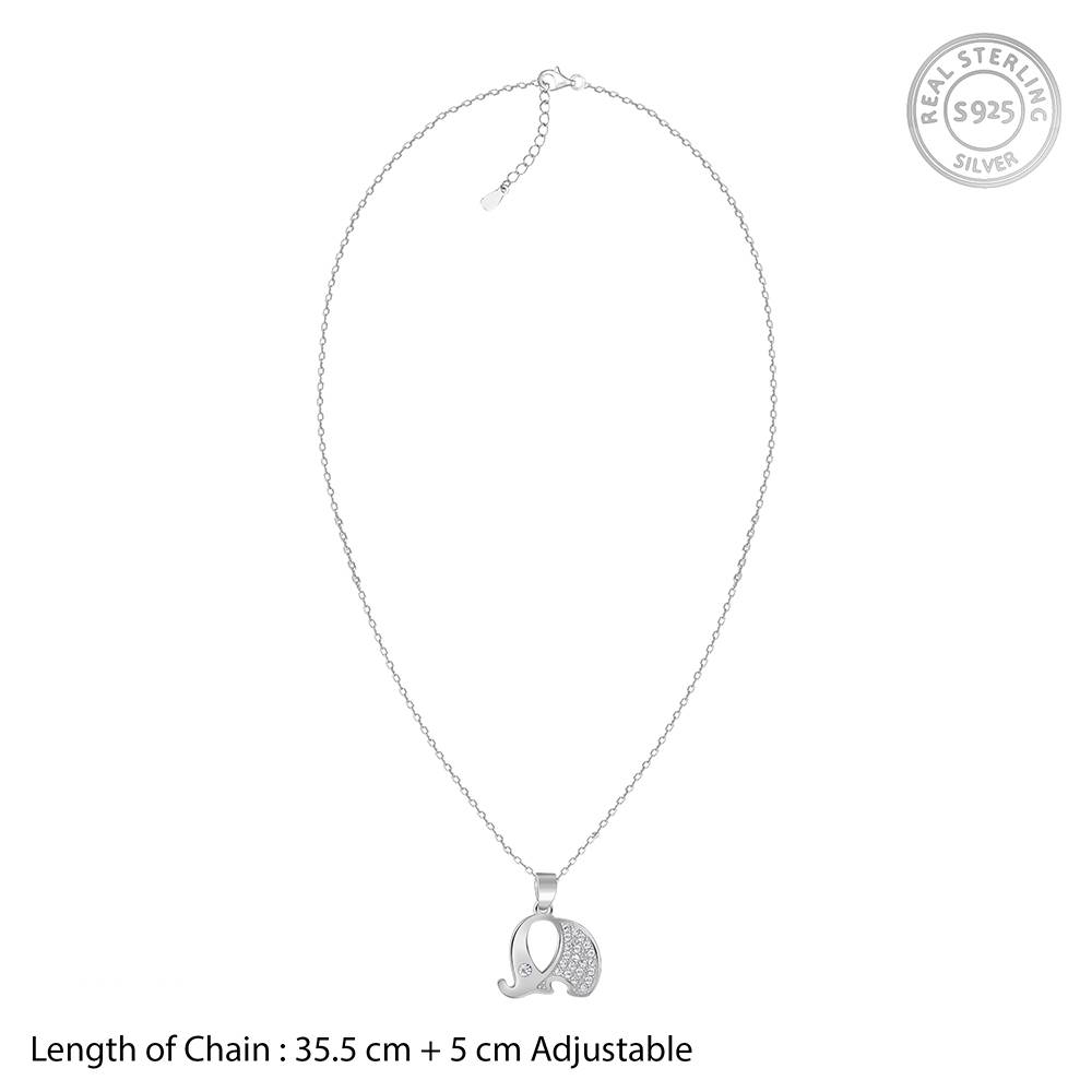 925 Silver Sparkling Elephant Kids Pendant With Link Chain : KPD019