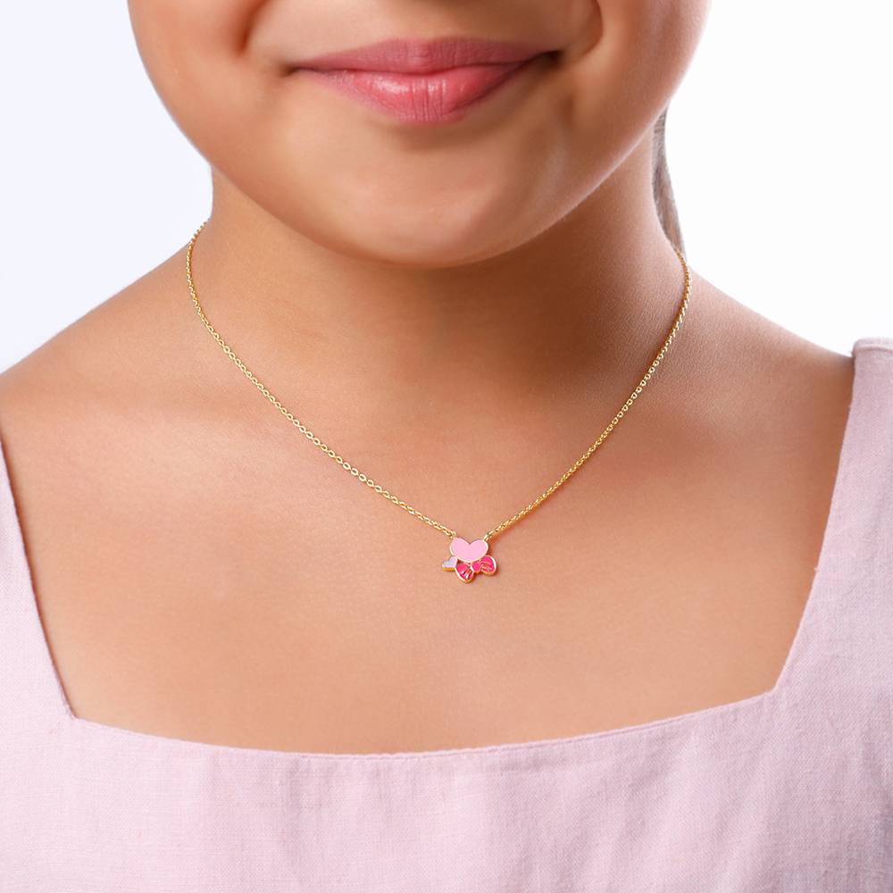 Golden Hearty Bow Kids Necklace : KPD05