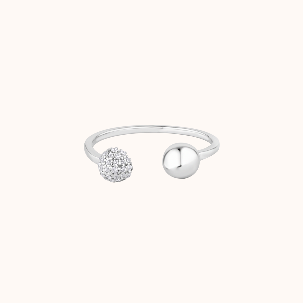 Fancy Diamond Ball Open Ring : KRD0011-Silver-5