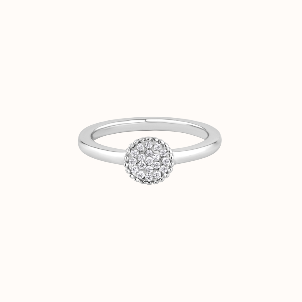 Round Style Pave Diamond Ring : KRO0002-Silver-5