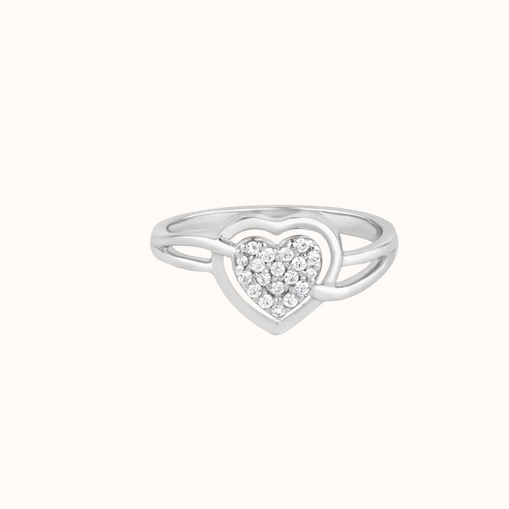 Heart Pave-Set Diamond Ring : KRO0021-Silver-5