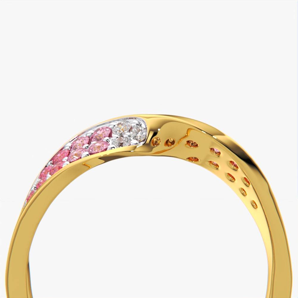 18K Gold Vermeil Pink Pave Twist Ring : KRST0028-Gold-5