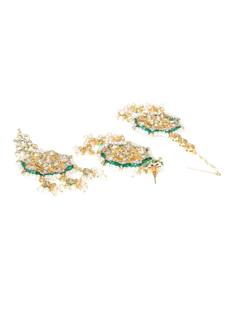Firoza Gold Plated Jodha Choker Set With Earrings And Maangtikka Set : KUNCH781