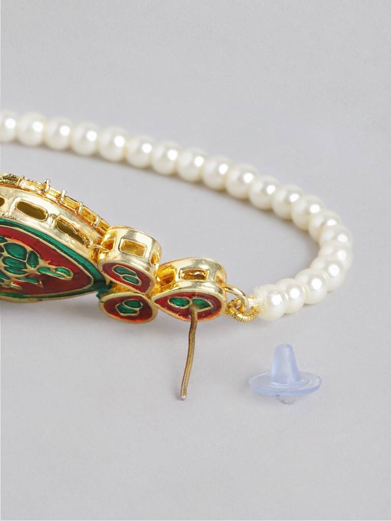 Firoza Gold-Toned & Green Kundan Studded & Beaded Vilandi Jewellery Set : KUNNS727