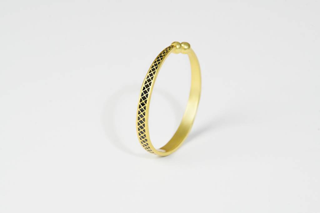 22Kt Gold Plated Black Enamel Engraved Adjustable Bangle