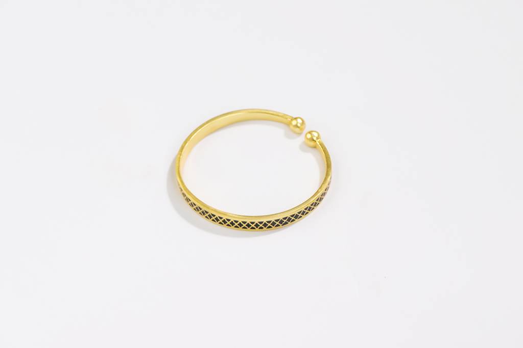 22Kt Gold Plated Black Enamel Engraved Adjustable Bangle