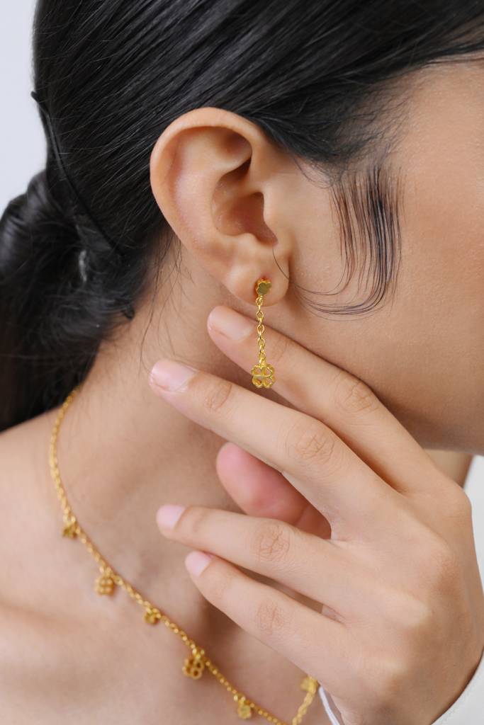 22Kt Gold Plated Four Leaf Clover Charm Dangle Earrings