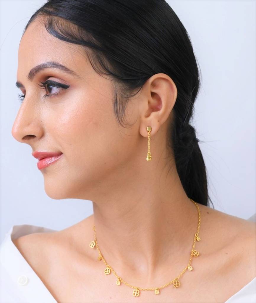 22Kt Gold Plated Four Leaf Clover Charm Dangle Earrings