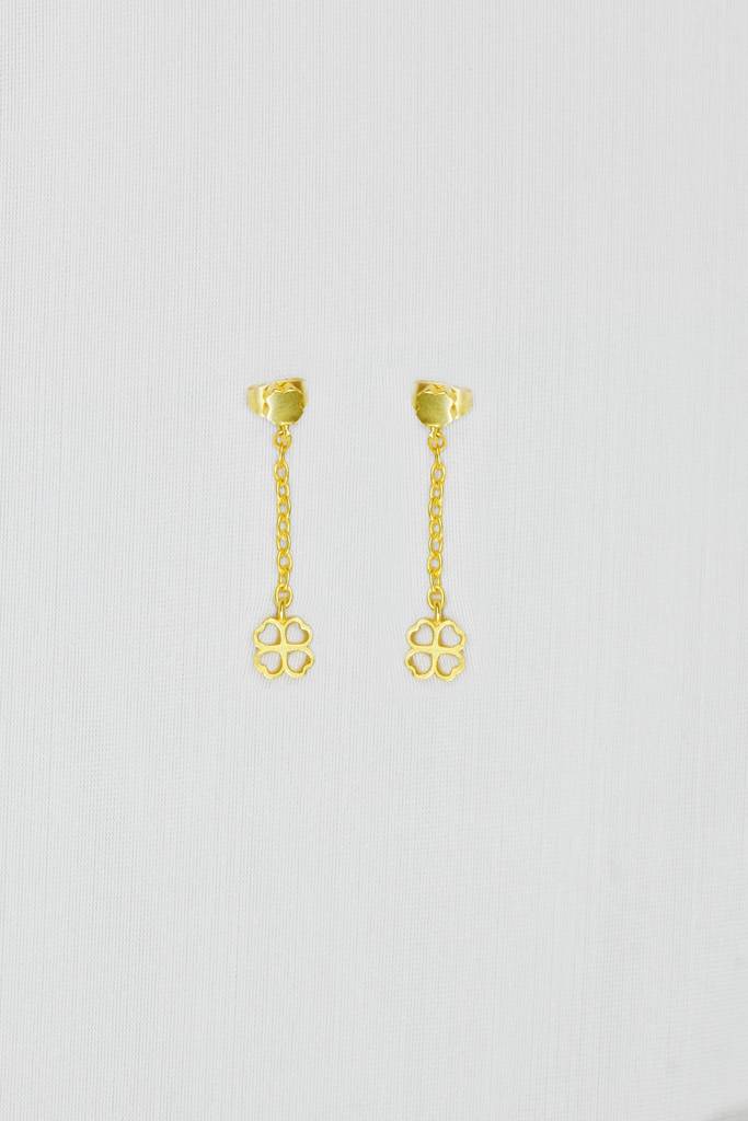 22Kt Gold Plated Four Leaf Clover Charm Dangle Earrings