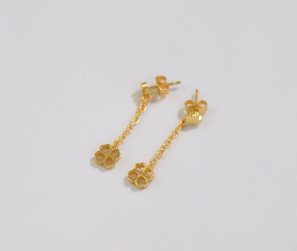 22Kt Gold Plated Four Leaf Clover Charm Dangle Earrings