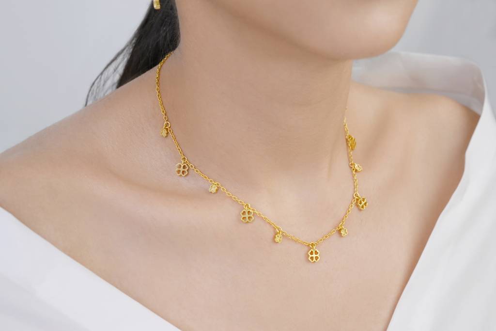 22Kt Gold Plated Four Leaf Clover Charm Necklace