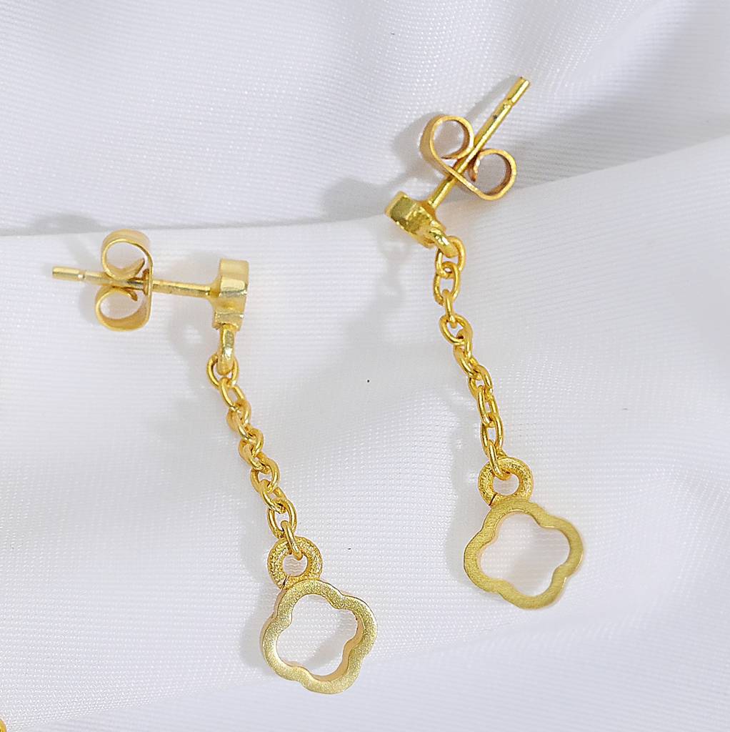 22Kt Gold Plated Clover Charm Dangle Earrings