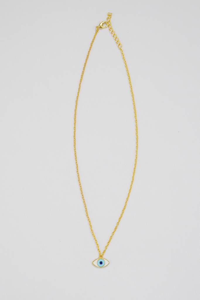 22kt Gold Plated White and Light Blue Evil Eye Enamelled Necklace