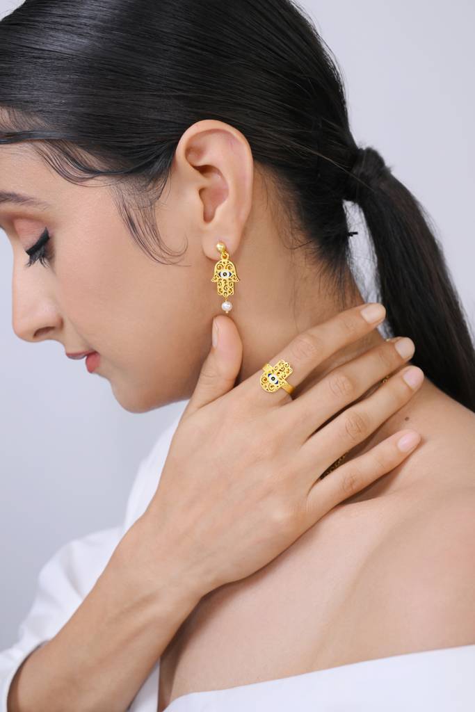 22kt Gold Plated Goodluck Hamsa Adjustable Ring